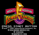 Mighty Morphin Power Rangers title screen for Sega Game Gear